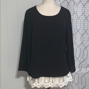 AB Studio Blouse with Lace Trim